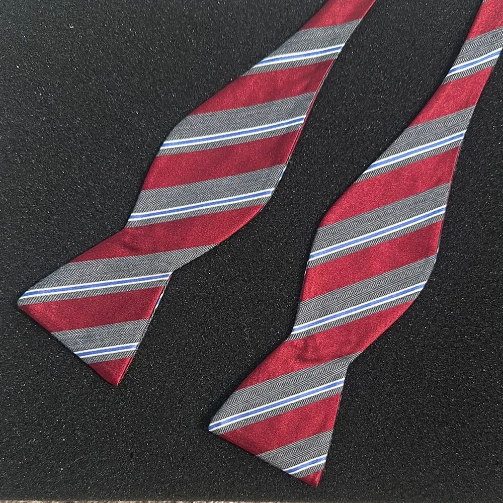 Saddlebred Red/Burgundy, Gray, Blue Striped Self-Tie Bow Tie